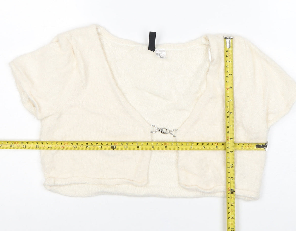 H&M Divided Women Ivory Size 8 Short Sleeve Knit Shrug Cardigan