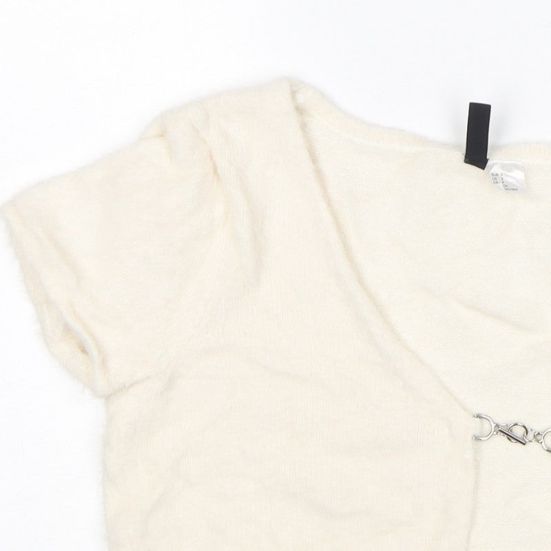 H&M Divided Women Ivory Size 8 Short Sleeve Knit Shrug Cardigan