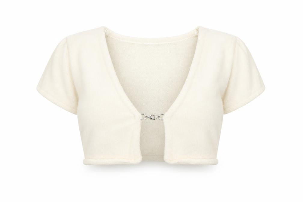 H&M Divided Women Ivory Size 8 Short Sleeve Knit Shrug Cardigan