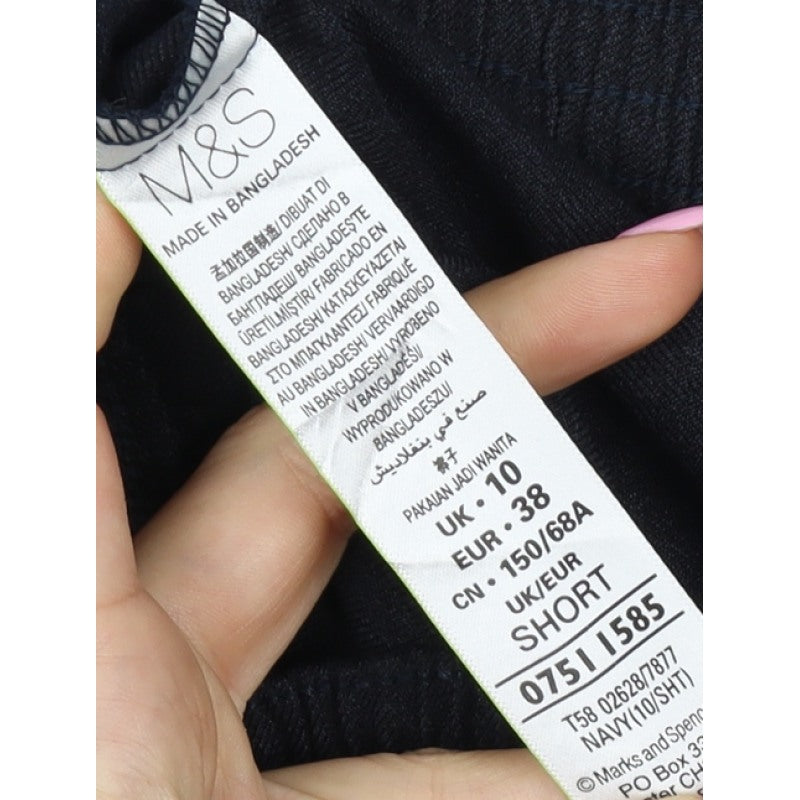 Marks & Spencer Women Navy UK 10 Short Pull-On Straight Trousers