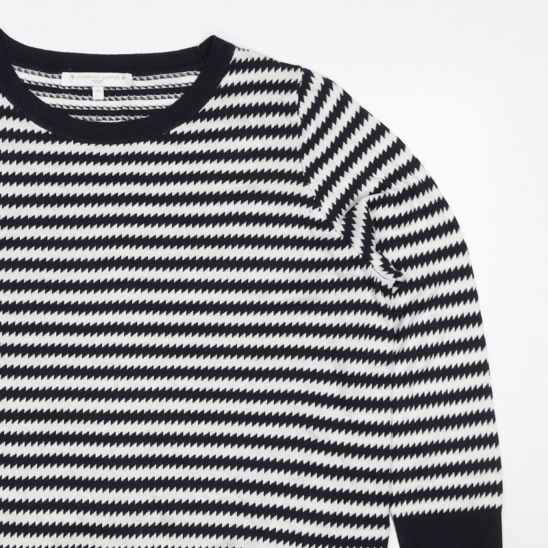 Next Women’s Black White Striped Knit Jumper Size 22 Crew Neck