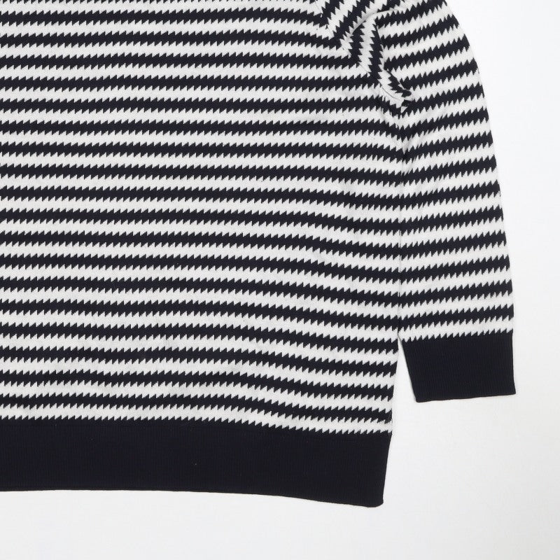 Next Women’s Black White Striped Knit Jumper Size 22 Crew Neck