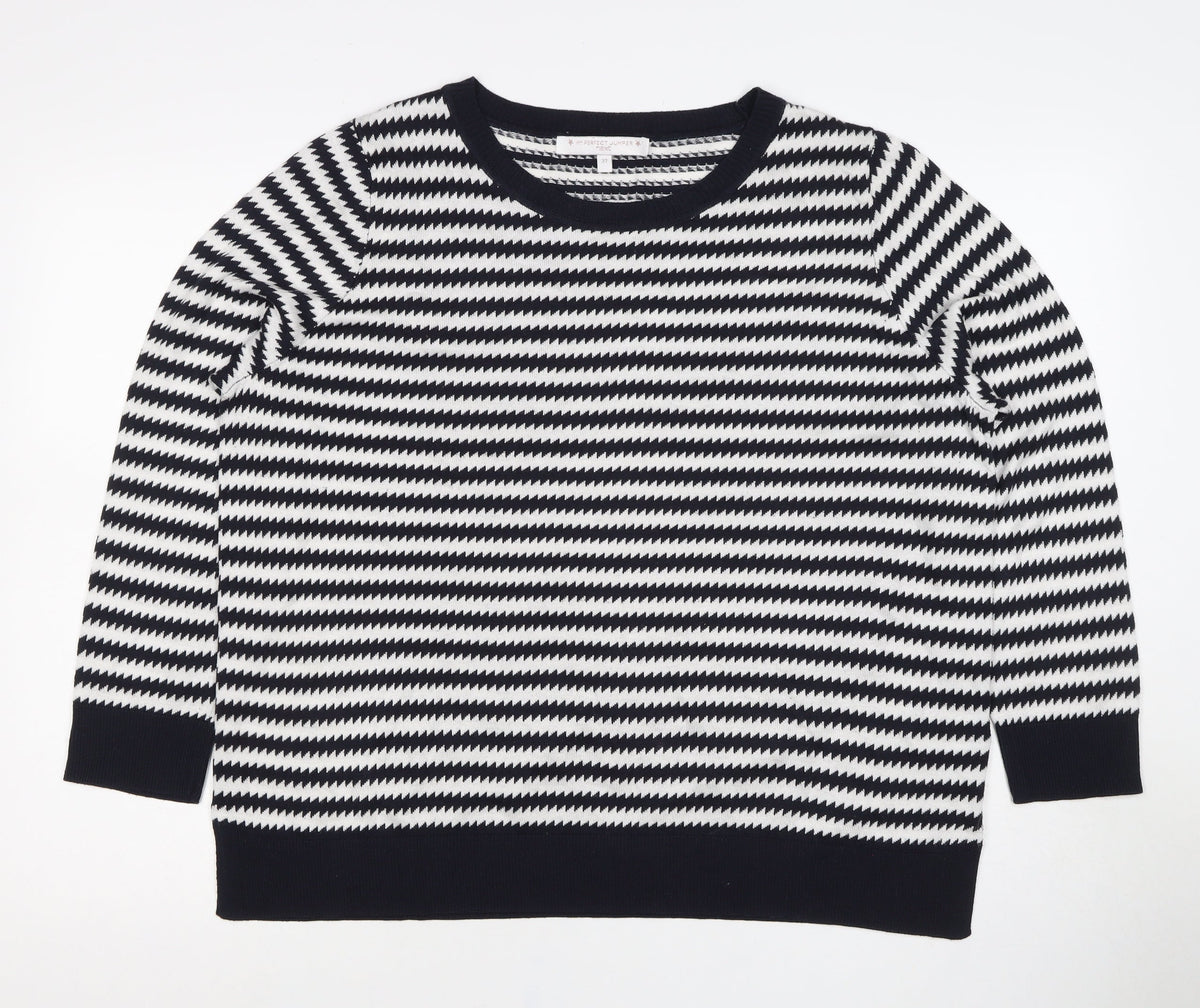 Next Women’s Black White Striped Knit Jumper Size 22 Crew Neck