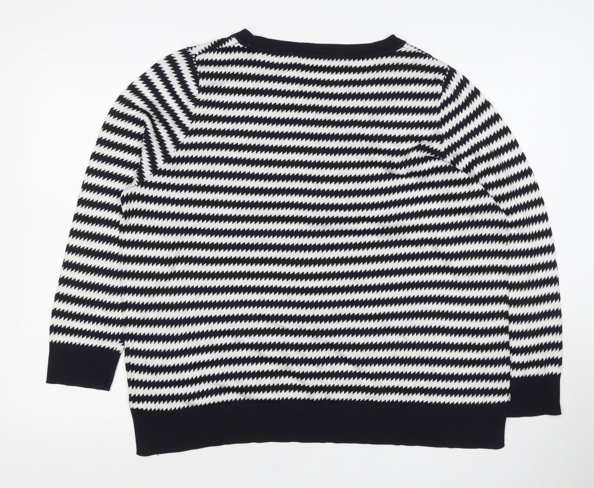 Next Women’s Black White Striped Knit Jumper Size 22 Crew Neck