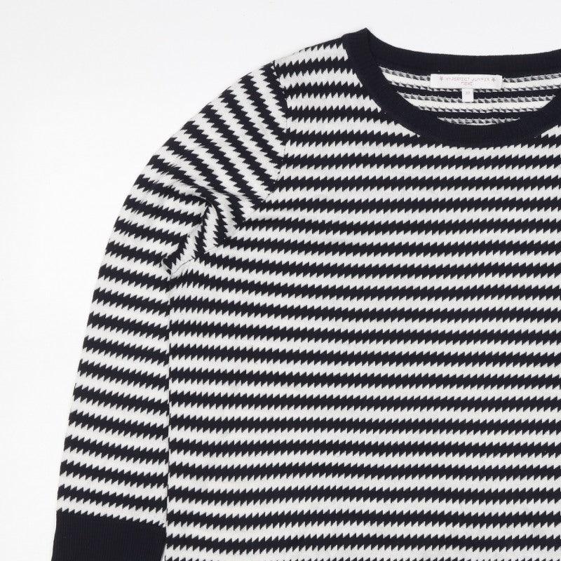 Next Women’s Black White Striped Knit Jumper Size 22 Crew Neck