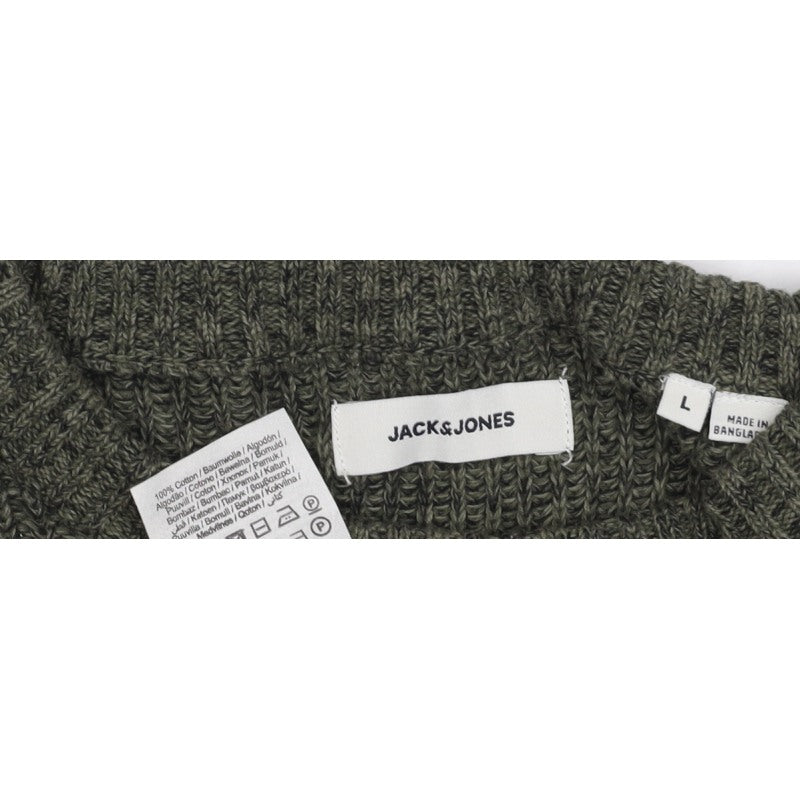 Jack & Jones Men’s Green Grey Striped Chunky Knit Crew Neck Jumper L