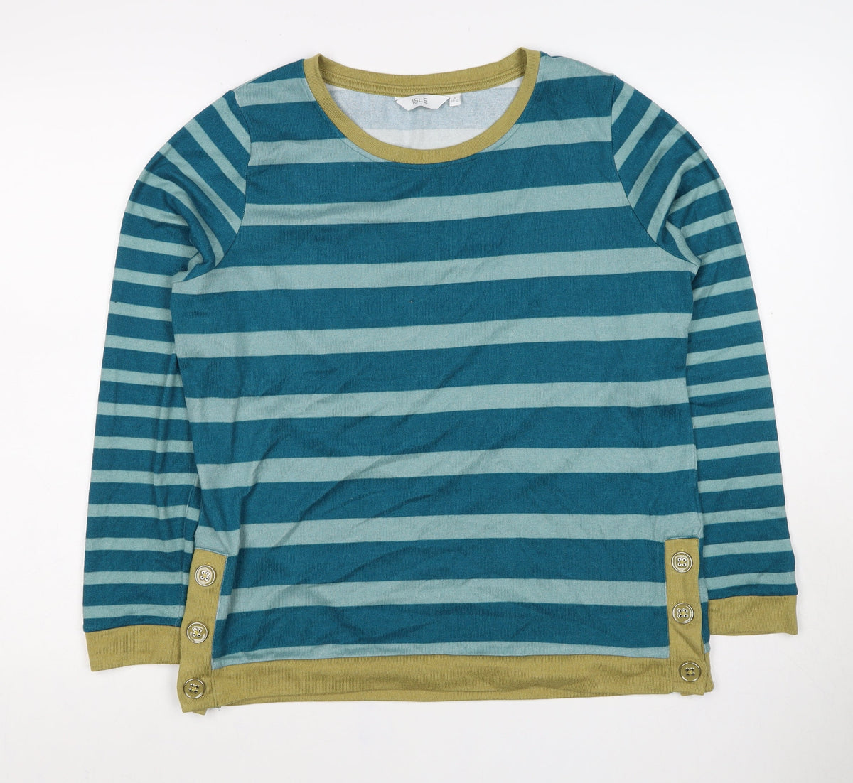 ISLE Women’s Blue Striped Button Detail Knit Jumper UK 10