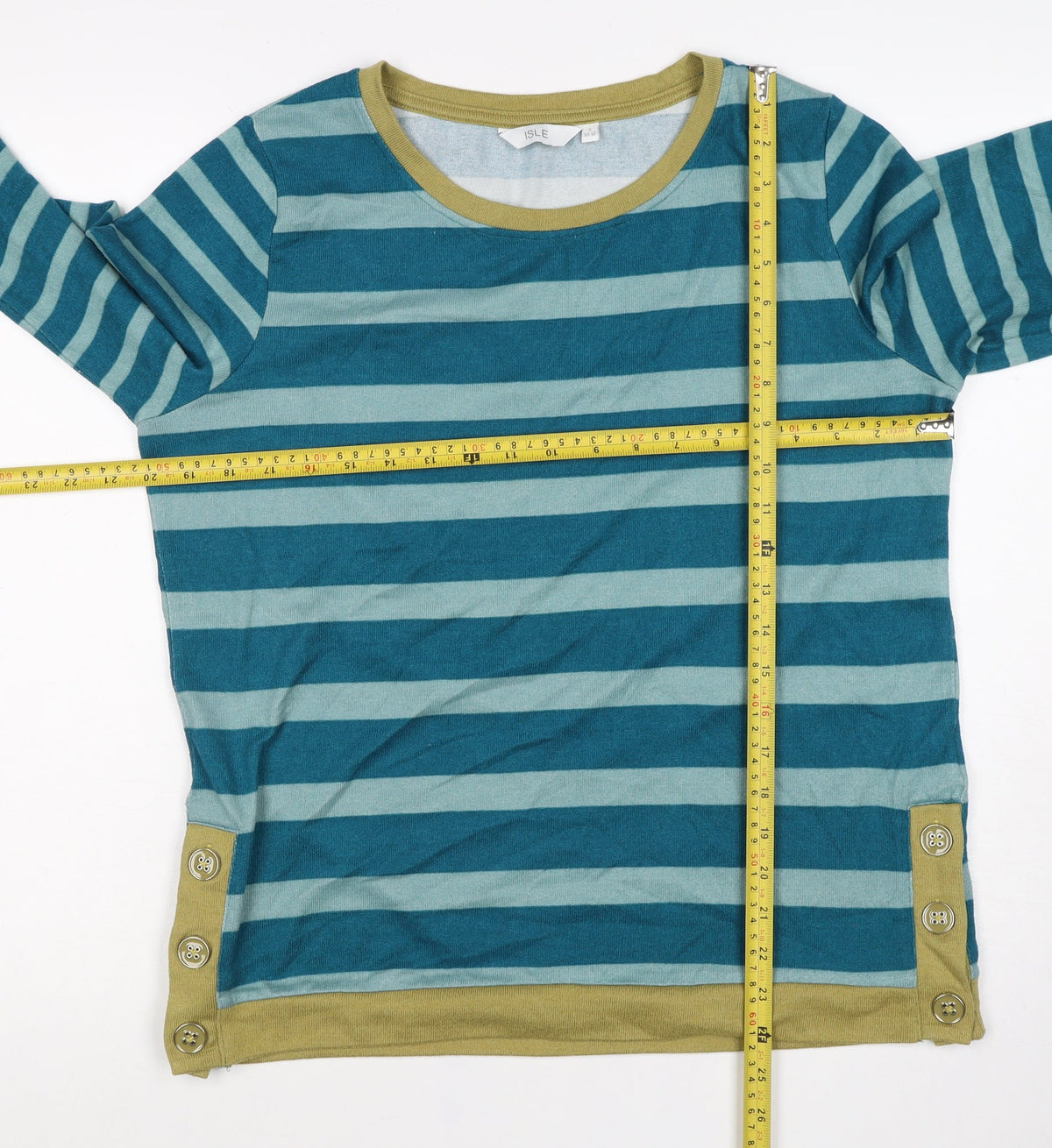 ISLE Women’s Blue Striped Button Detail Knit Jumper UK 10
