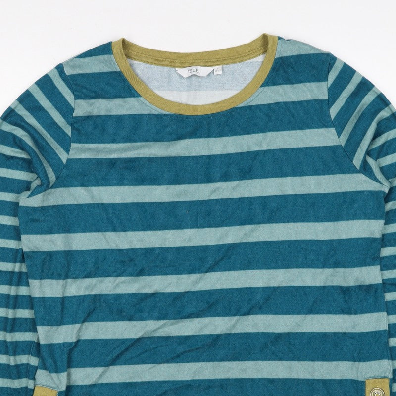 ISLE Women’s Blue Striped Button Detail Knit Jumper UK 10