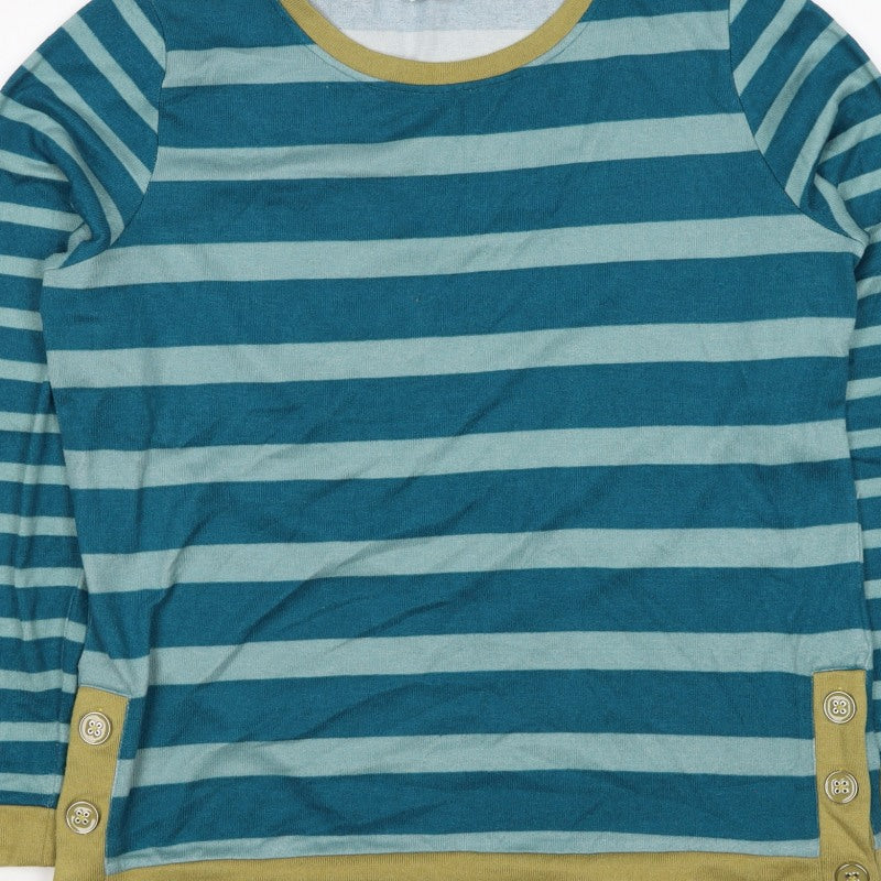 ISLE Women’s Blue Striped Button Detail Knit Jumper UK 10