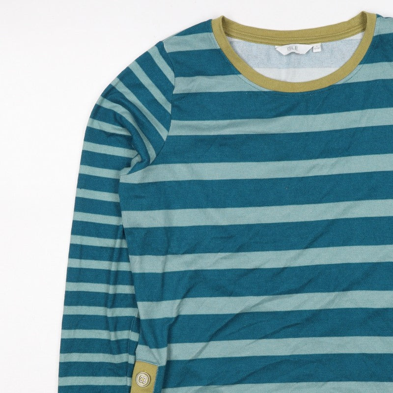 ISLE Women’s Blue Striped Button Detail Knit Jumper UK 10