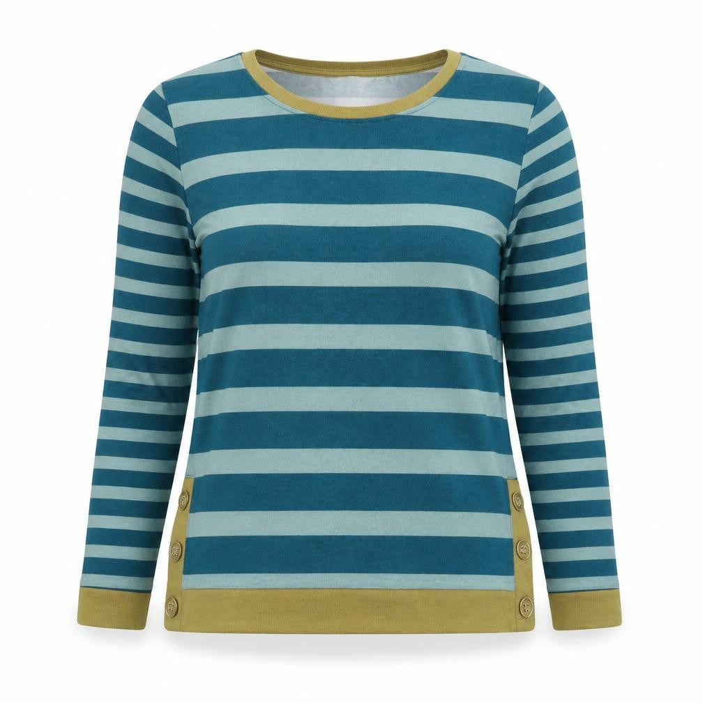 ISLE Women’s Blue Striped Button Detail Knit Jumper UK 10