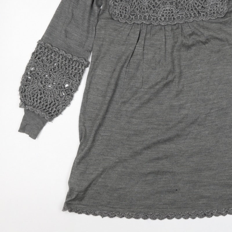 Mango Women’s Grey S Crochet Knit Jumper Dress Square Neck Boho