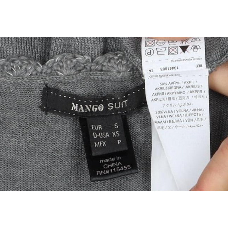 Mango Women’s Grey S Crochet Knit Jumper Dress Square Neck Boho
