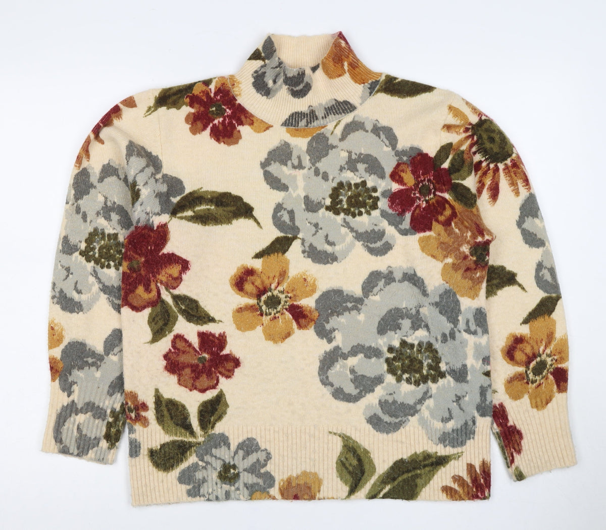 Monsoon Women’s Multicoloured Floral Mock Neck Wool Blend Jumper M