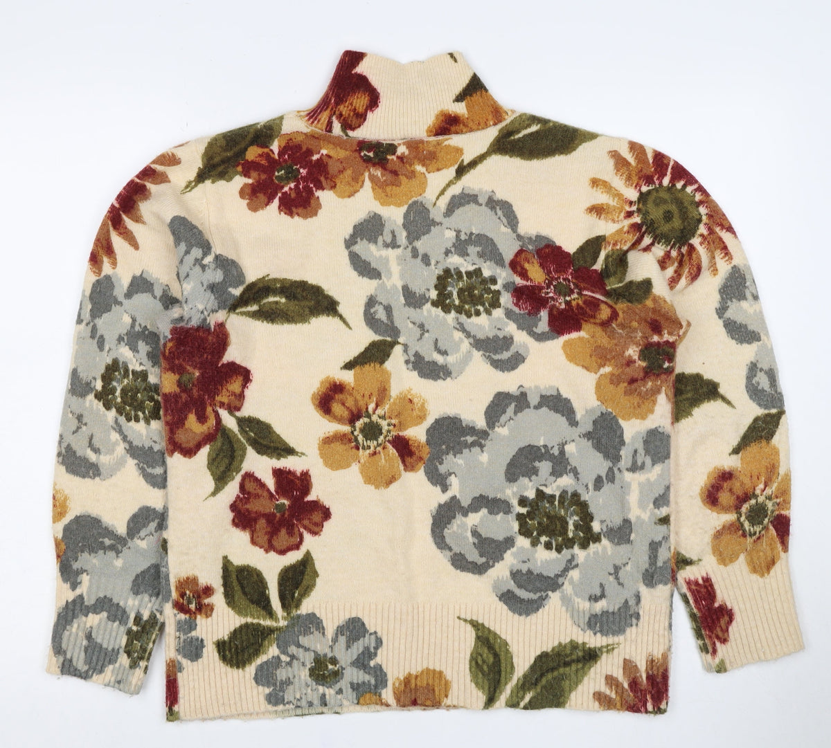 Monsoon Women’s Multicoloured Floral Mock Neck Wool Blend Jumper M