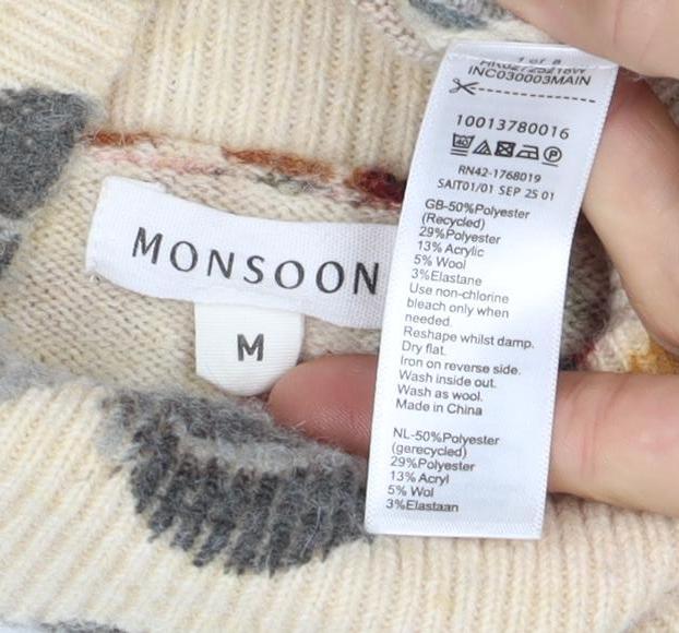Monsoon Women’s Multicoloured Floral Mock Neck Wool Blend Jumper M