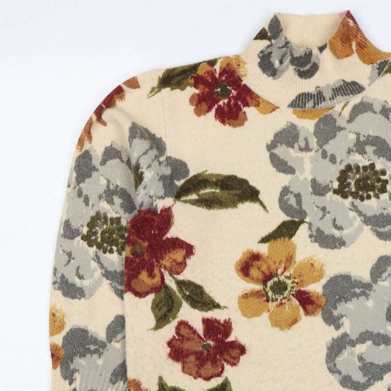 Monsoon Women’s Multicoloured Floral Mock Neck Wool Blend Jumper M