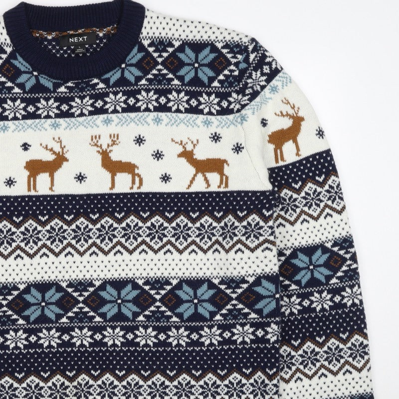 Next Women’s Navy Multicoloured L Fair Isle Reindeer Christmas Jumper