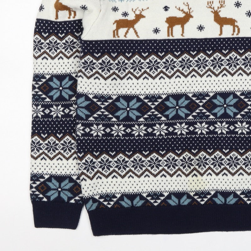 Next Women’s Navy Multicoloured L Fair Isle Reindeer Christmas Jumper