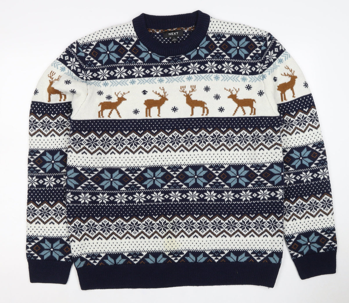 Next Women’s Navy Multicoloured L Fair Isle Reindeer Christmas Jumper
