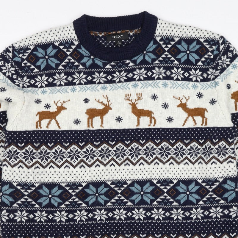 Next Women’s Navy Multicoloured L Fair Isle Reindeer Christmas Jumper