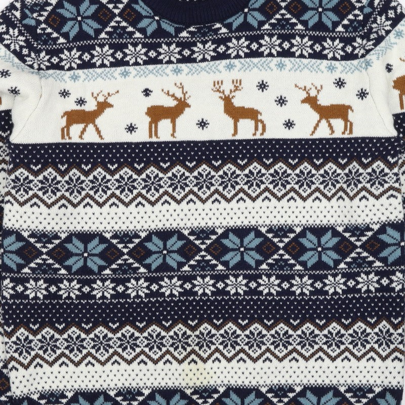 Next Women’s Navy Multicoloured L Fair Isle Reindeer Christmas Jumper