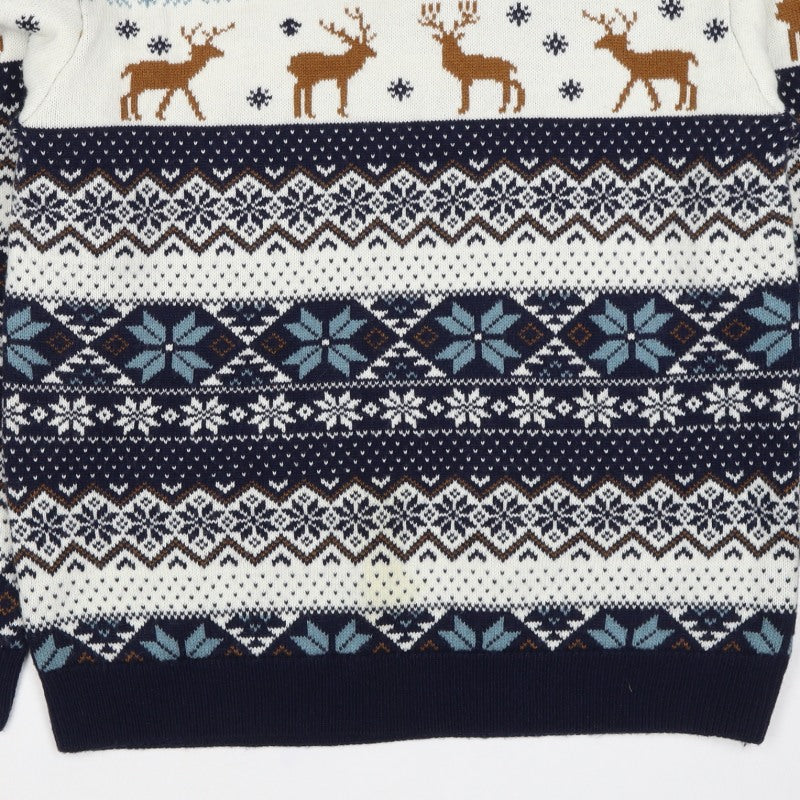 Next Women’s Navy Multicoloured L Fair Isle Reindeer Christmas Jumper
