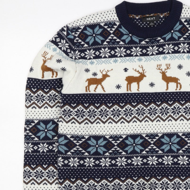 Next Women’s Navy Multicoloured L Fair Isle Reindeer Christmas Jumper