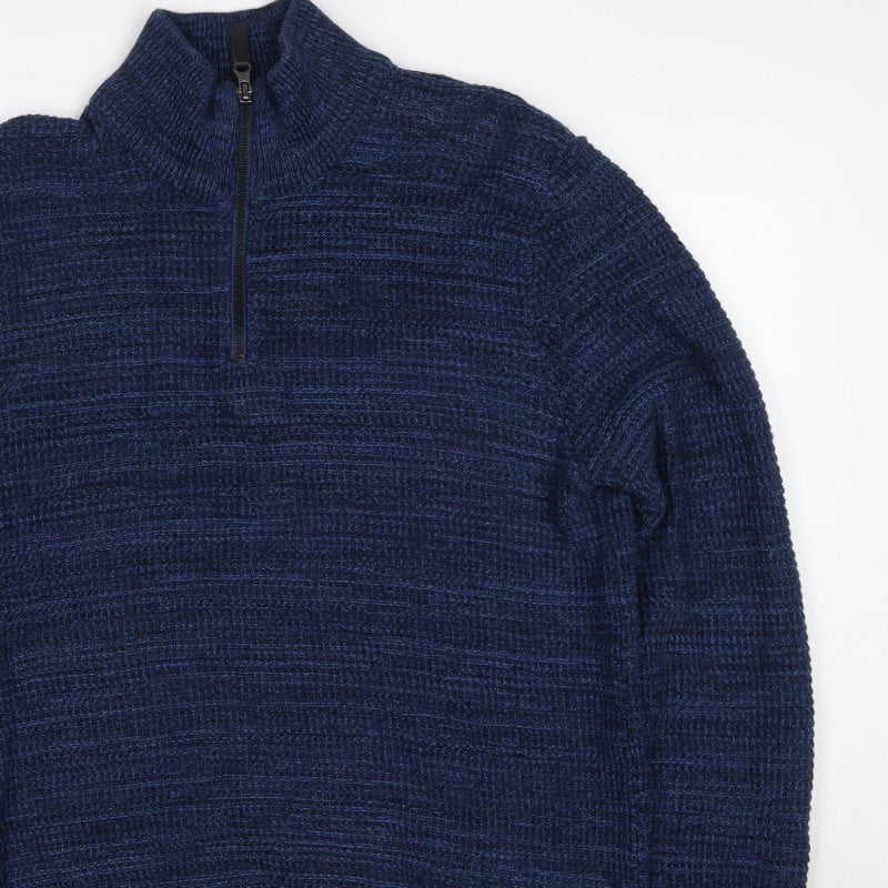 Next Men’s Blue M 1/2 Zip High Neck Cotton Knit Pullover Jumper