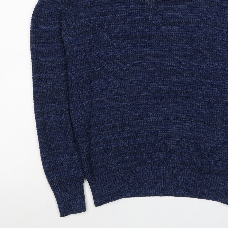 Next Men’s Blue M 1/2 Zip High Neck Cotton Knit Pullover Jumper