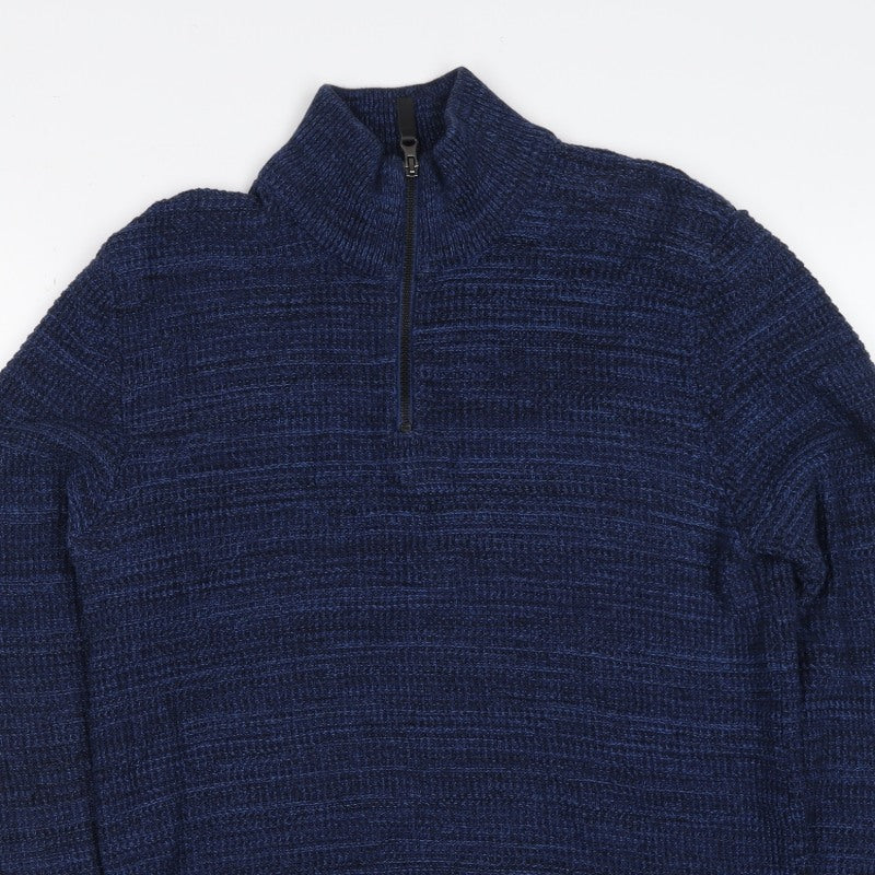 Next Men’s Blue M 1/2 Zip High Neck Cotton Knit Pullover Jumper