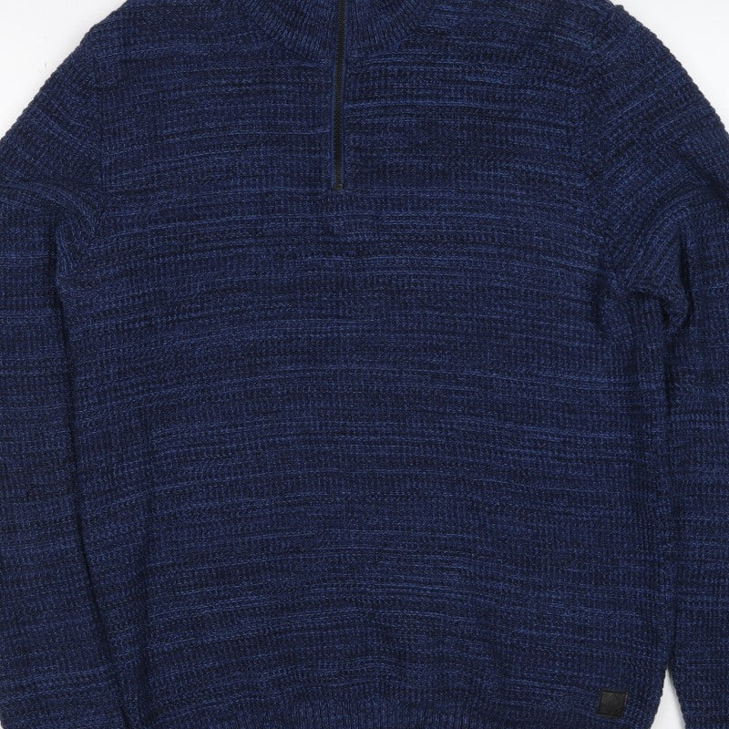 Next Men’s Blue M 1/2 Zip High Neck Cotton Knit Pullover Jumper