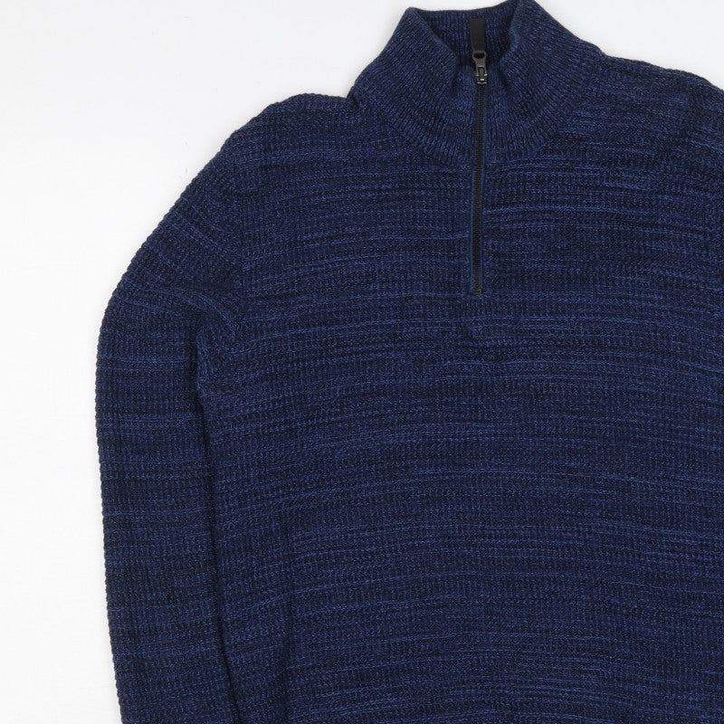 Next Men’s Blue M 1/2 Zip High Neck Cotton Knit Pullover Jumper