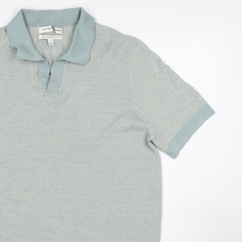 Autograph Men’s Blue L Mercerised Cotton Knit Short Sleeve Polo