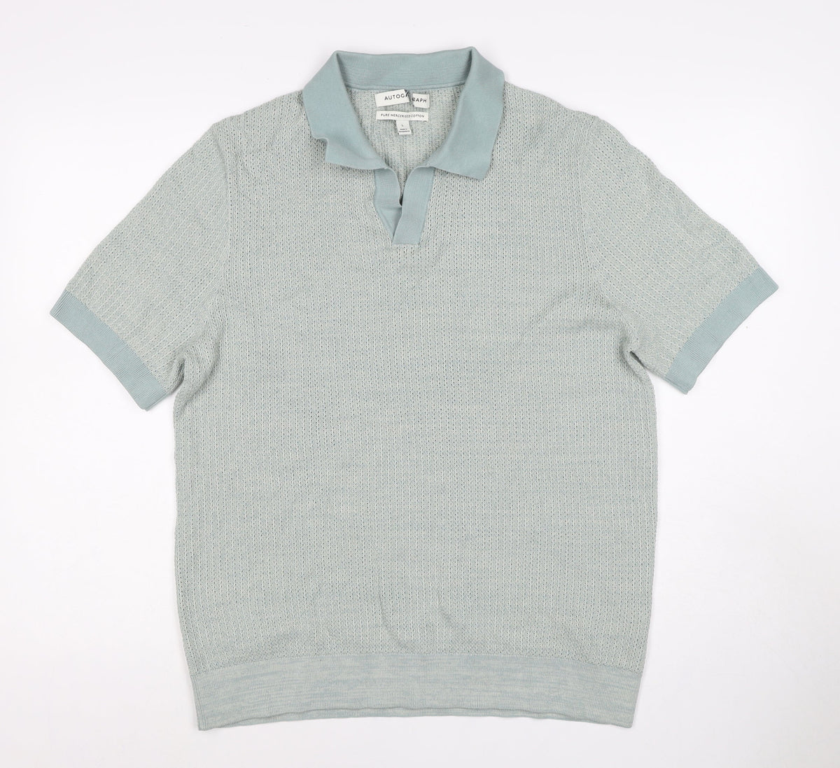 Autograph Men’s Blue L Mercerised Cotton Knit Short Sleeve Polo