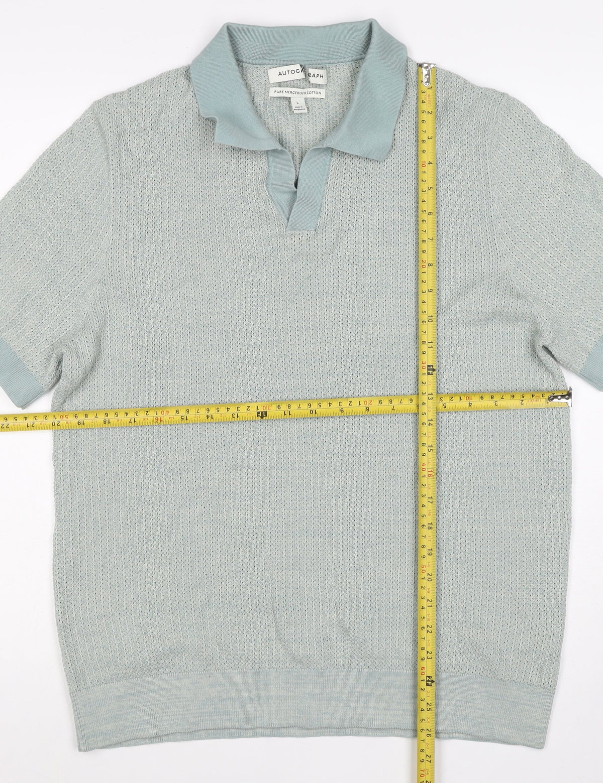 Autograph Men’s Blue L Mercerised Cotton Knit Short Sleeve Polo