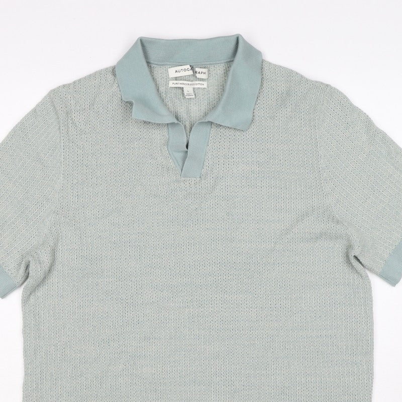 Autograph Men’s Blue L Mercerised Cotton Knit Short Sleeve Polo