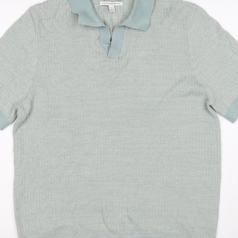 Autograph Men’s Blue L Mercerised Cotton Knit Short Sleeve Polo