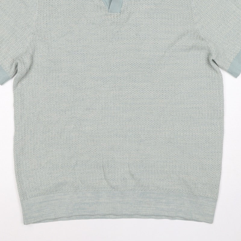Autograph Men’s Blue L Mercerised Cotton Knit Short Sleeve Polo