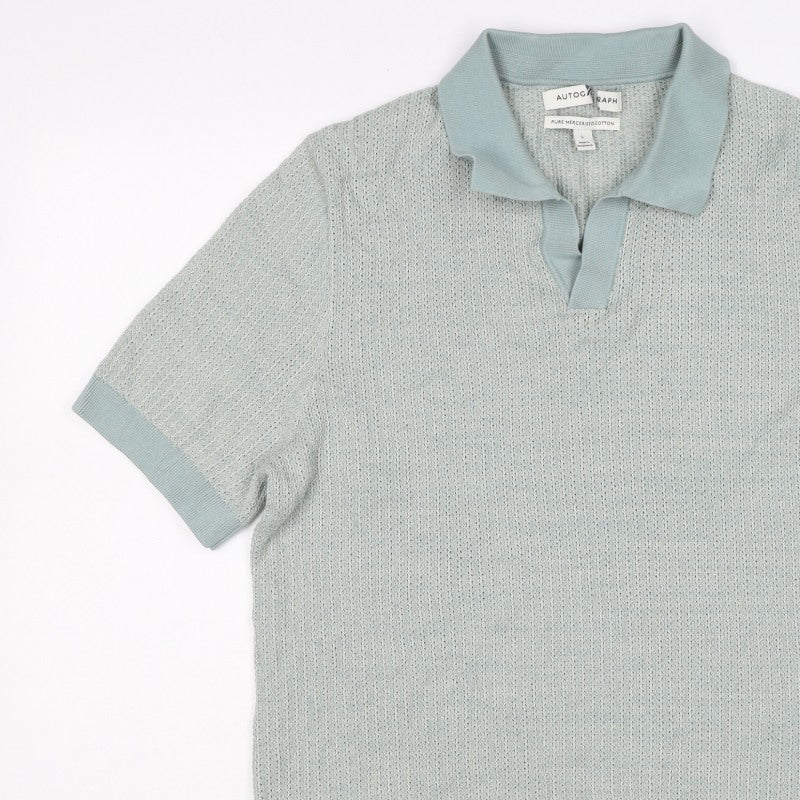 Autograph Men’s Blue L Mercerised Cotton Knit Short Sleeve Polo