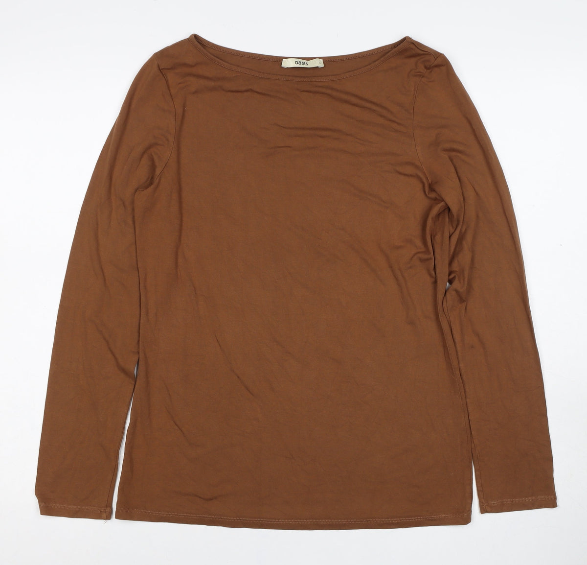 Oasis Women Brown L Basic Stretch Viscose Long Sleeve Boat Neck Top