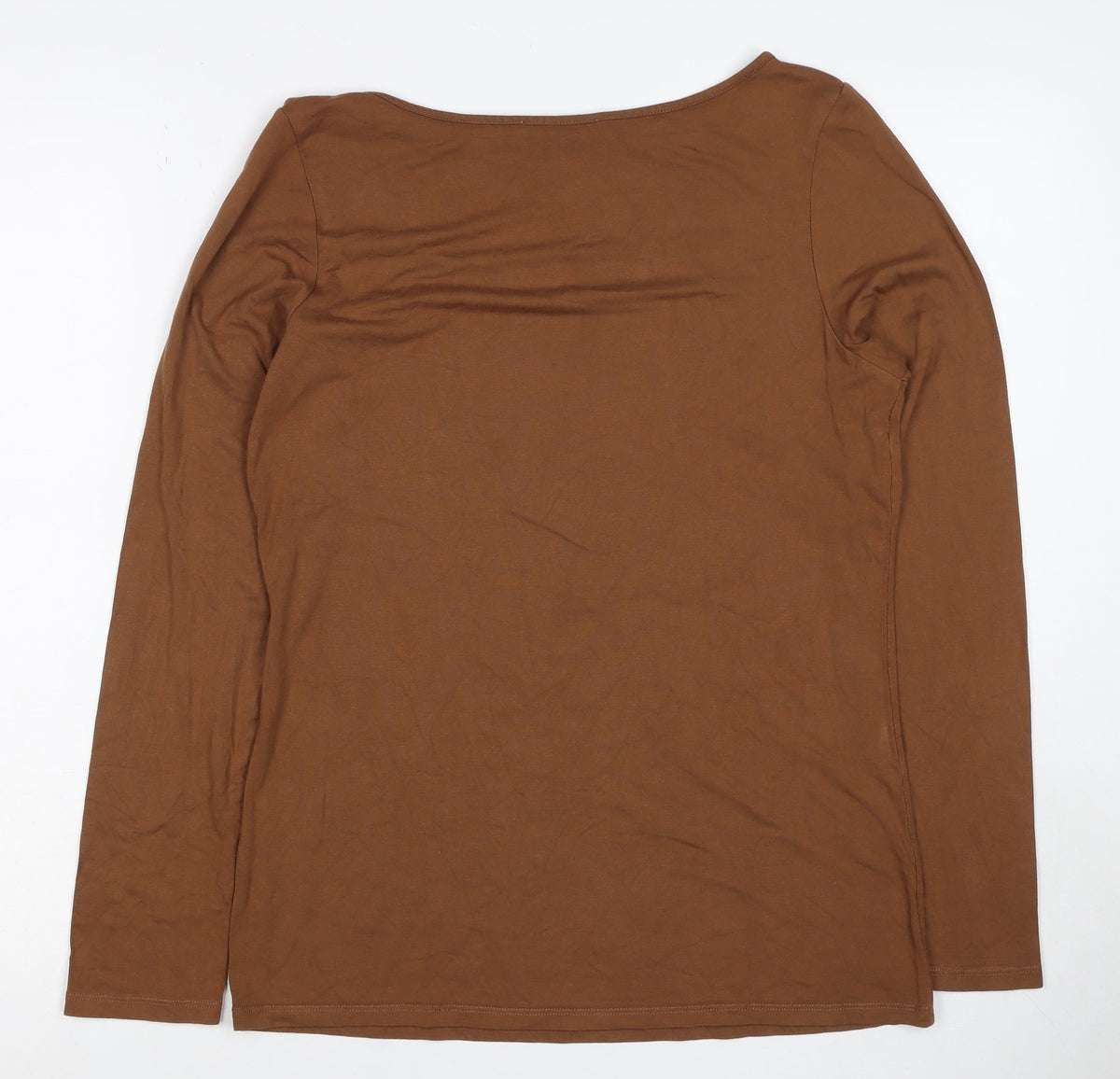 Oasis Women Brown L Basic Stretch Viscose Long Sleeve Boat Neck Top