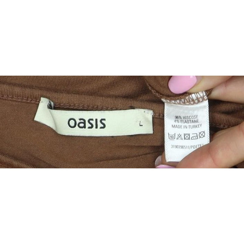 Oasis Women Brown L Basic Stretch Viscose Long Sleeve Boat Neck Top