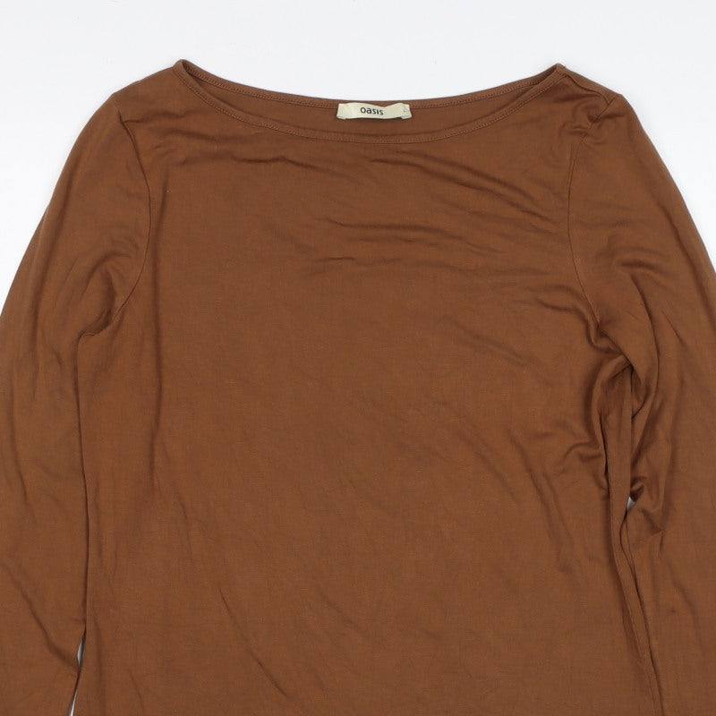 Oasis Women Brown L Basic Stretch Viscose Long Sleeve Boat Neck Top