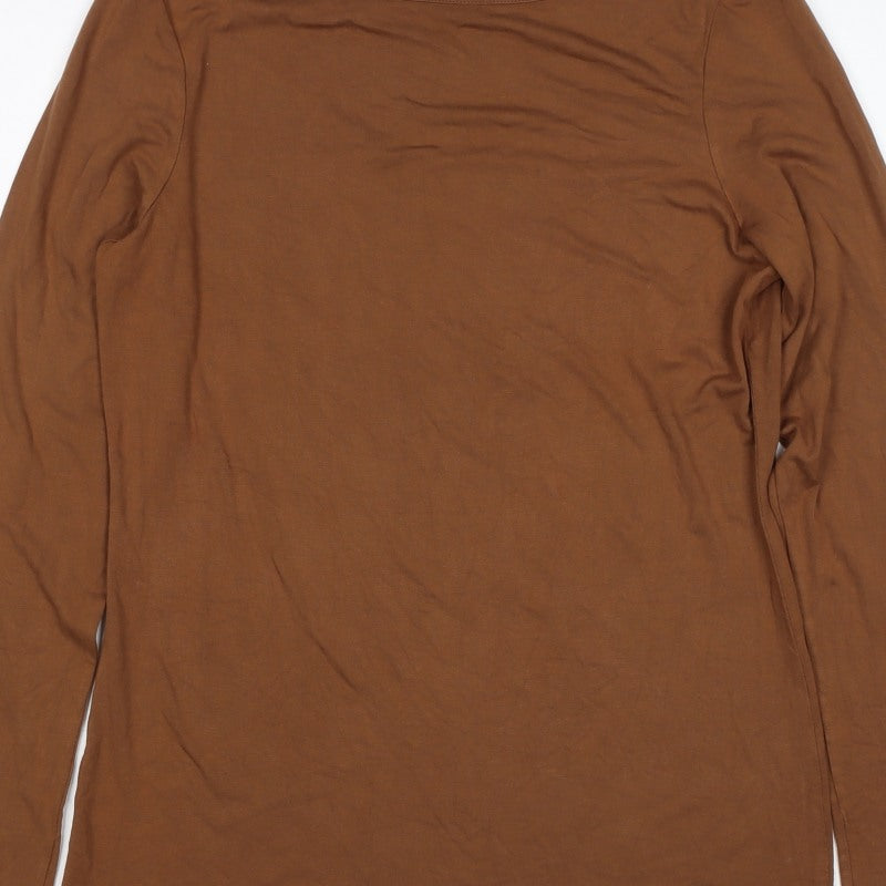 Oasis Women Brown L Basic Stretch Viscose Long Sleeve Boat Neck Top