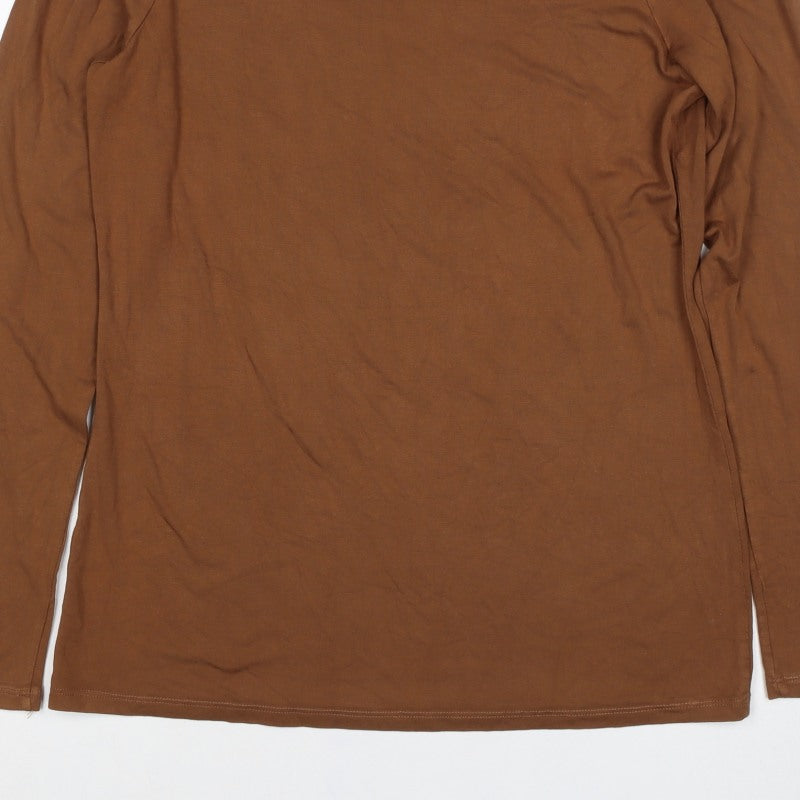 Oasis Women Brown L Basic Stretch Viscose Long Sleeve Boat Neck Top