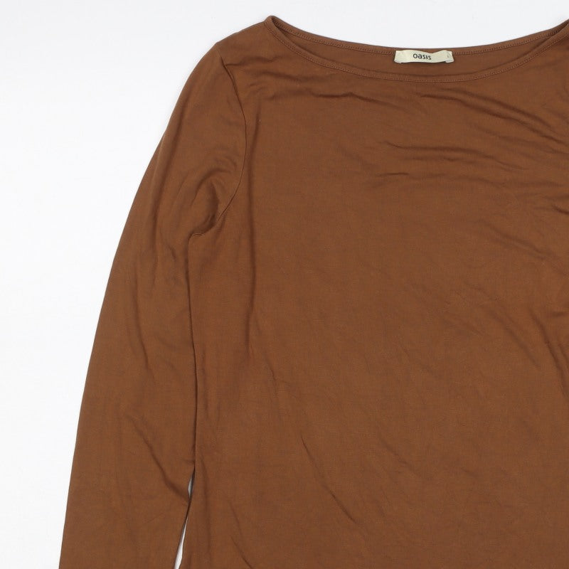 Oasis Women Brown L Basic Stretch Viscose Long Sleeve Boat Neck Top