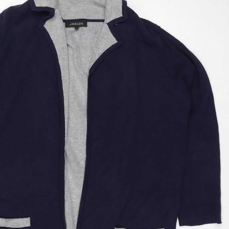 Jaeger Women Blue Grey M Open Cardigan Cashmere Blend Pockets