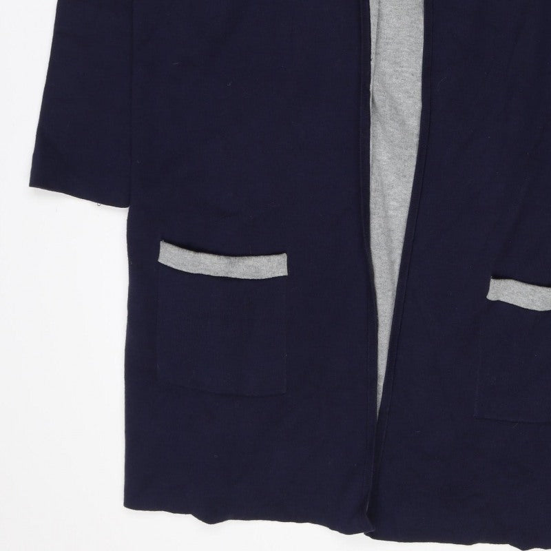 Jaeger Women Blue Grey M Open Cardigan Cashmere Blend Pockets